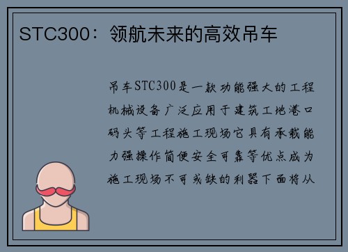 STC300：领航未来的高效吊车