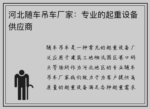 河北随车吊车厂家：专业的起重设备供应商